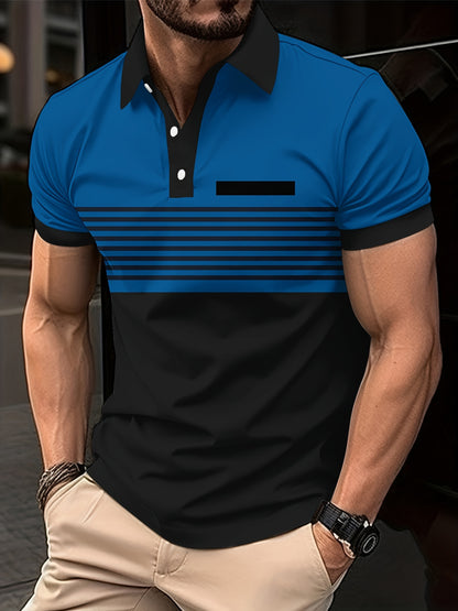 Men's Polo Shirt - Slim Fit - Short Sleeve - Striped Chest Design - Buttoned Placket