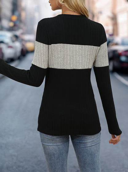 Women's Knit Sweater - Ribbed Texture - Long Sleeve Crew Neck - Stylish Casual Wear