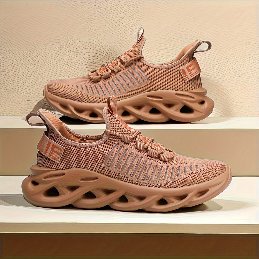 Men’s Running Trainers - Breathable Knit Upper - Cushioned Hollow Sole - Lace-Up Fit
