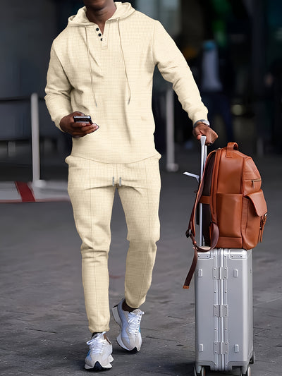 Men’s Tracksuit Set – Hoodie with Button Neck – Ribbed Cuffs – Joggers with Drawstring