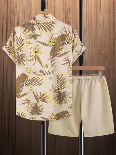 Men’s Short-Sleeve Button-Up Shirt – Tropical Floral Print – Casual Lightweight Wear