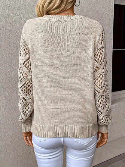 Women's v neck knitted sweater with eyelet detailing