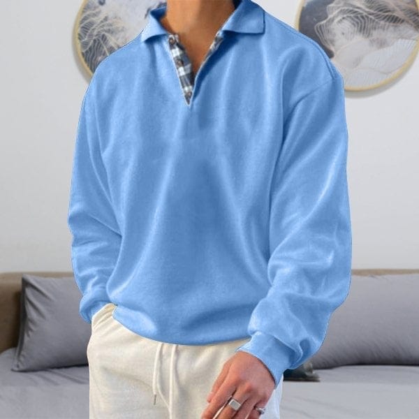 Men's pullover sweatshirt with polo collar