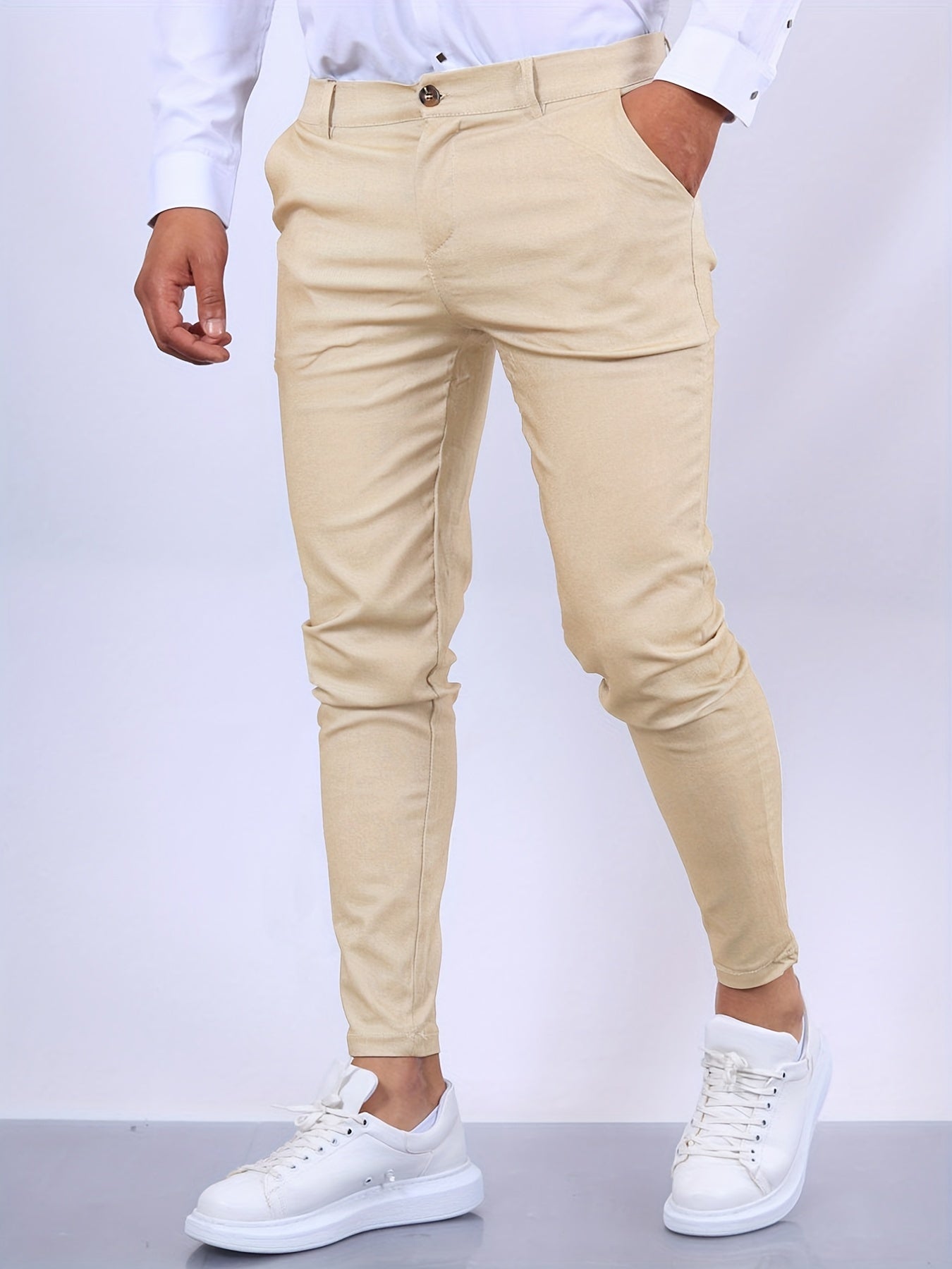 Men’s Slim-Fit Trousers - Tailored Design - Belt Loops & Pockets - Button & Zip Closure