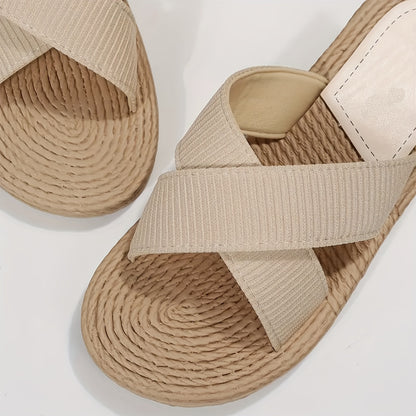 Women's Lightweight Cross Band Summer Sandals - Non-Slip, Comfy Vacation Beach Slides