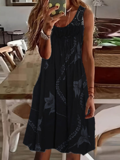 Women's Floral Print Maxi Tank Dress with Round Neck