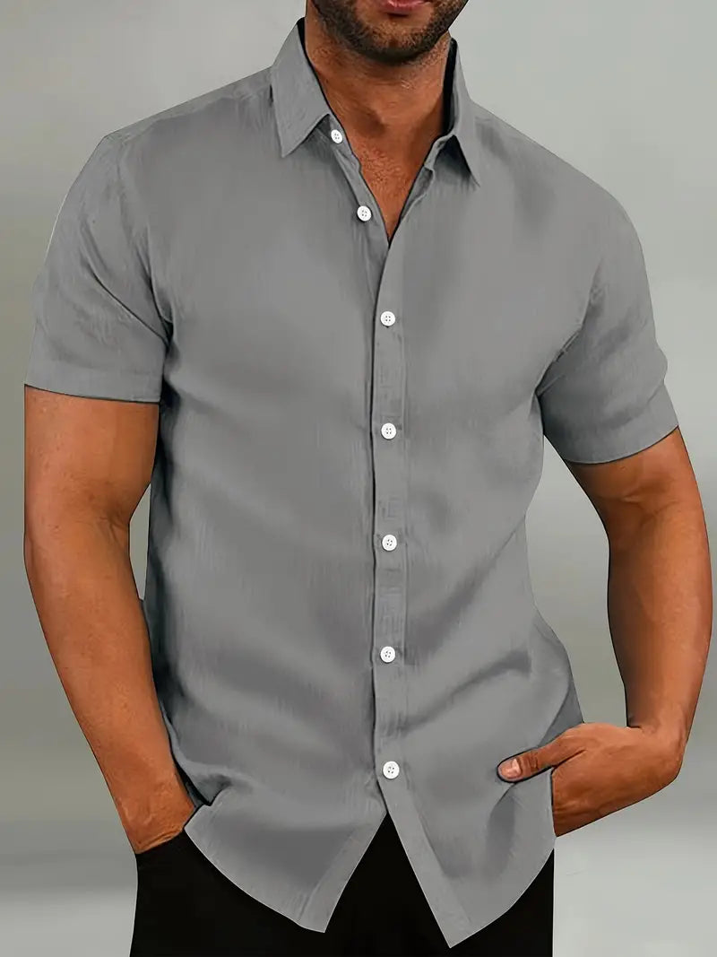 Men’s Button-Down Shirt – Tailored Fit – Short Sleeve – Natural Fibers – Smart Casual