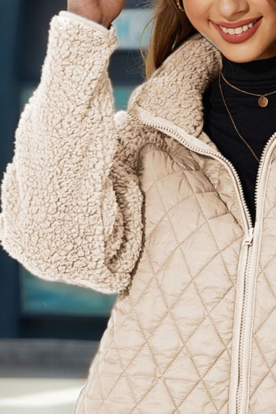 Women's Quilted Jacket - Sherpa Lined - Zip Closure - Warm & Stylish Outerwear