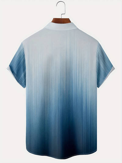 Men's Button-Up Shirt - Gradient Design - Short Sleeve - Relaxed Fit - Lightweight Breathable