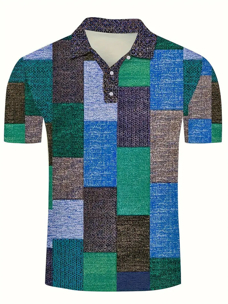 Men’s Polo Shirt - Patchwork Design - Short Sleeve - Breathable Casual Wear