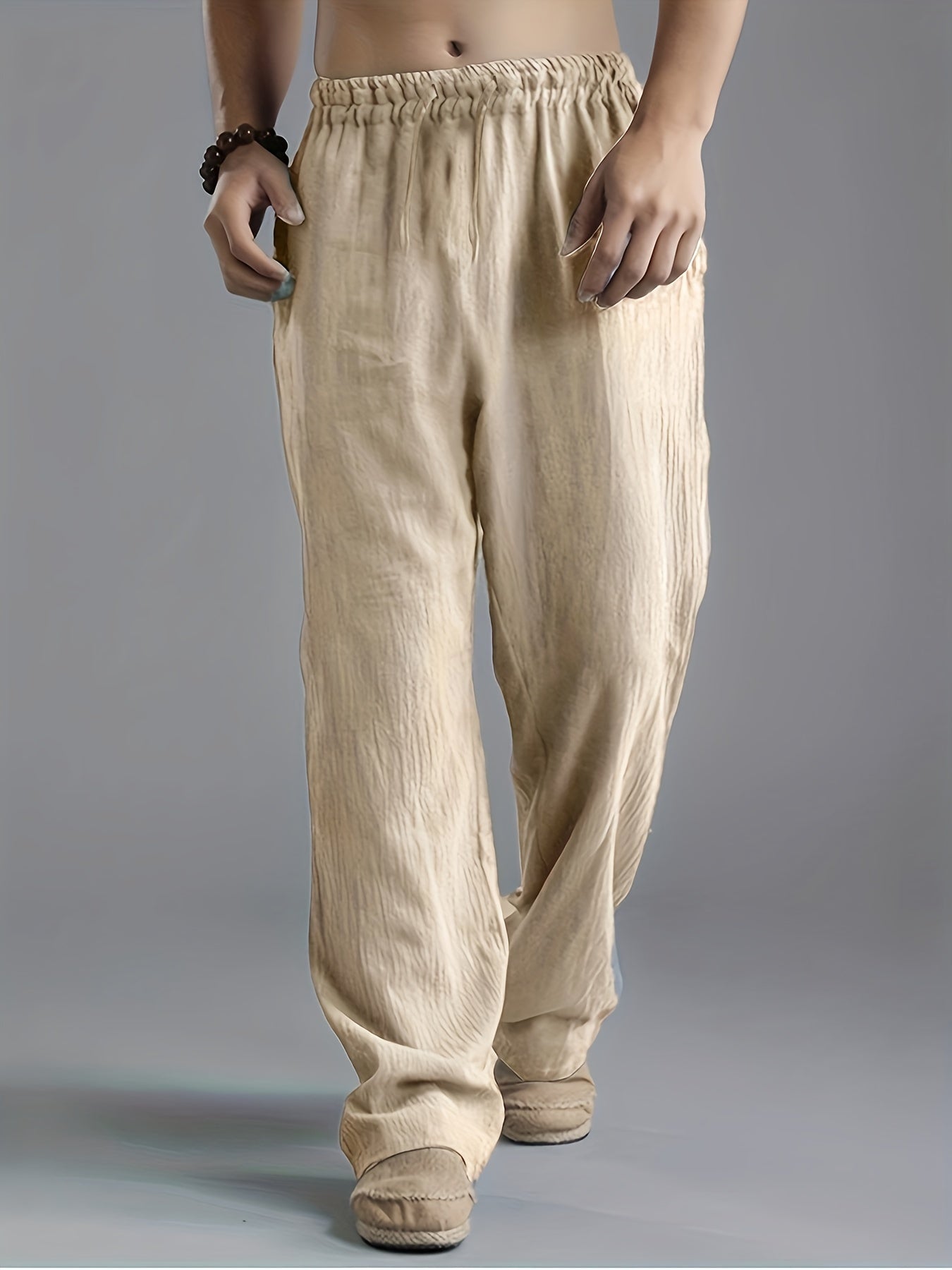 Men's Casual Trousers – Relaxed Fit – Elastic Waist – Full Length – Natural Fibers