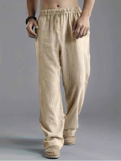 Men's Casual Trousers – Relaxed Fit – Elastic Waist – Full Length – Natural Fibers