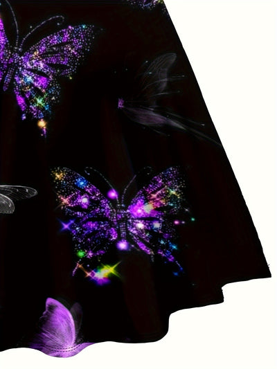 Sleeveless Butterfly Print V-Neck Dress with Ring Detail for Women