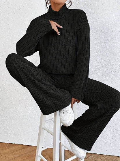 Women's two-piece set with turtleneck sweater and wide pants