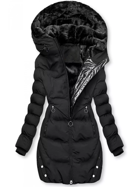 Women's winter coat with hood and velvet lining