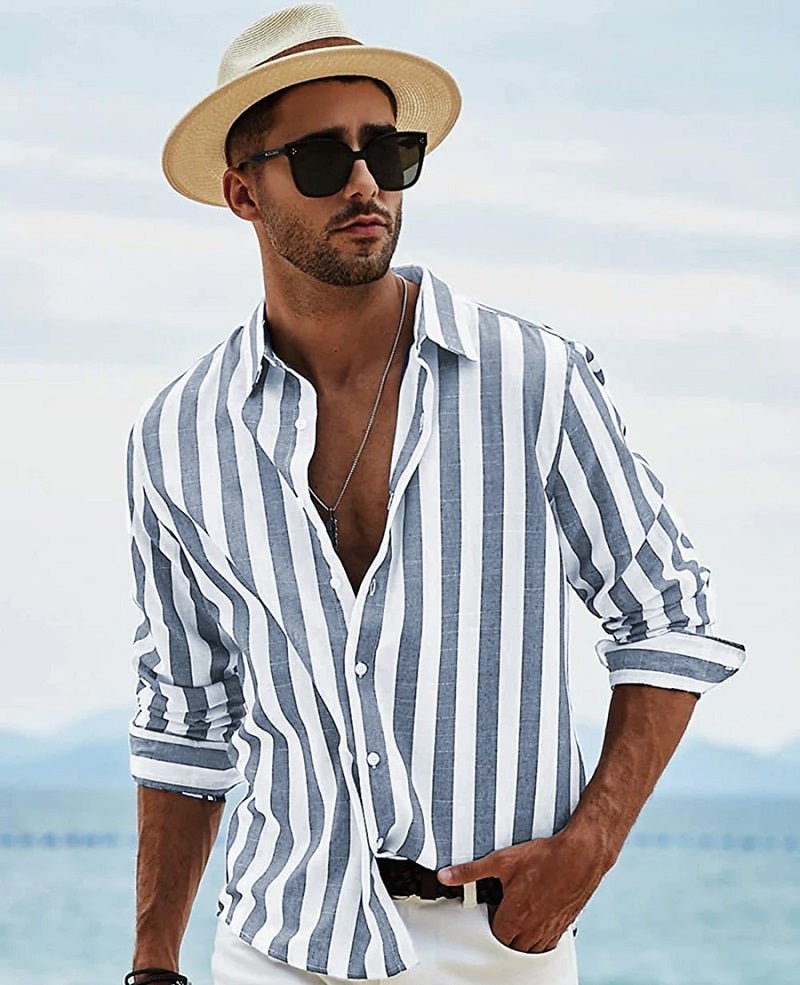 Men’s Casual Shirt – Relaxed Fit – Breathable Blend – Long Sleeve – Button-Down Stripe