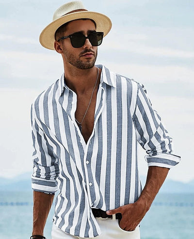 Men’s Casual Shirt – Relaxed Fit – Breathable Blend – Long Sleeve – Button-Down Stripe