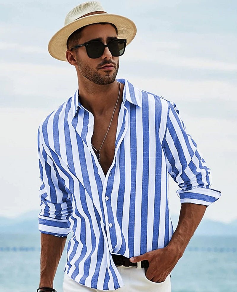 Men’s Casual Shirt – Relaxed Fit – Breathable Blend – Long Sleeve – Button-Down Stripe