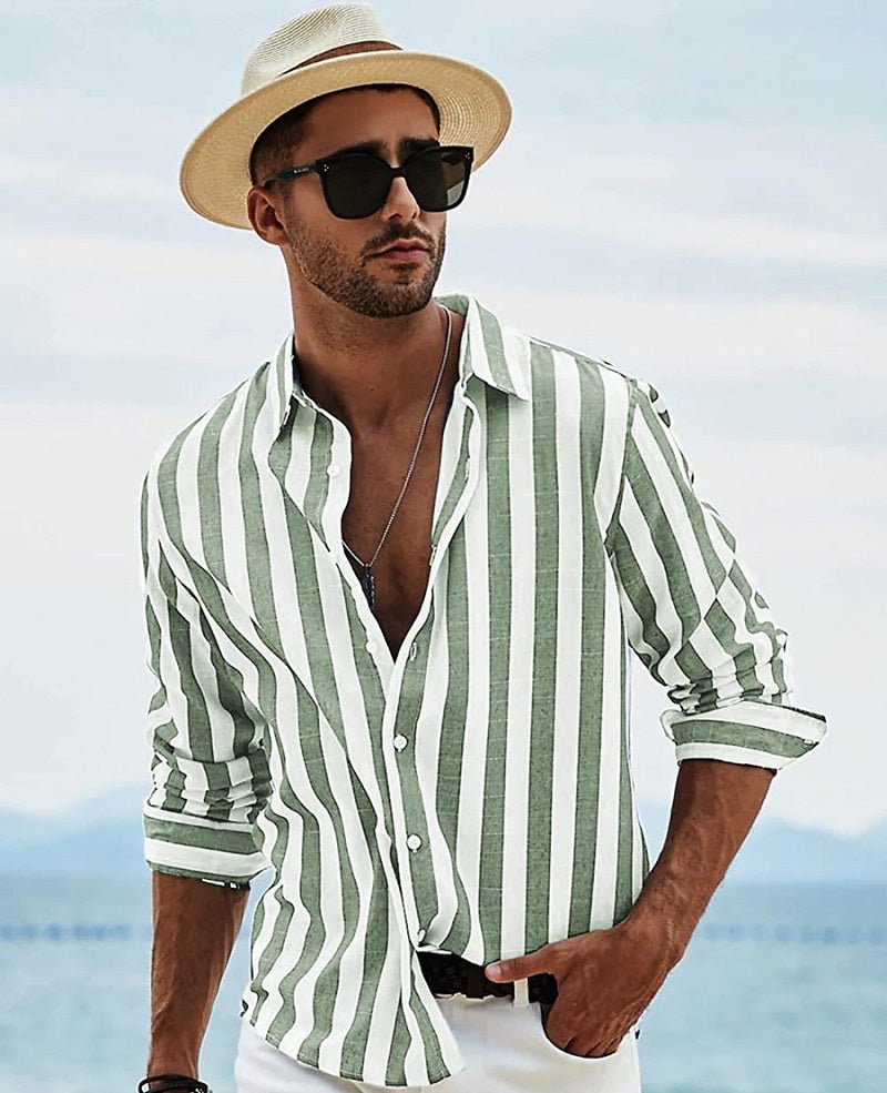 Men’s Casual Shirt – Relaxed Fit – Breathable Blend – Long Sleeve – Button-Down Stripe