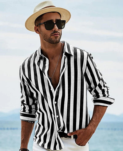 Men’s Casual Shirt – Relaxed Fit – Breathable Blend – Long Sleeve – Button-Down Stripe