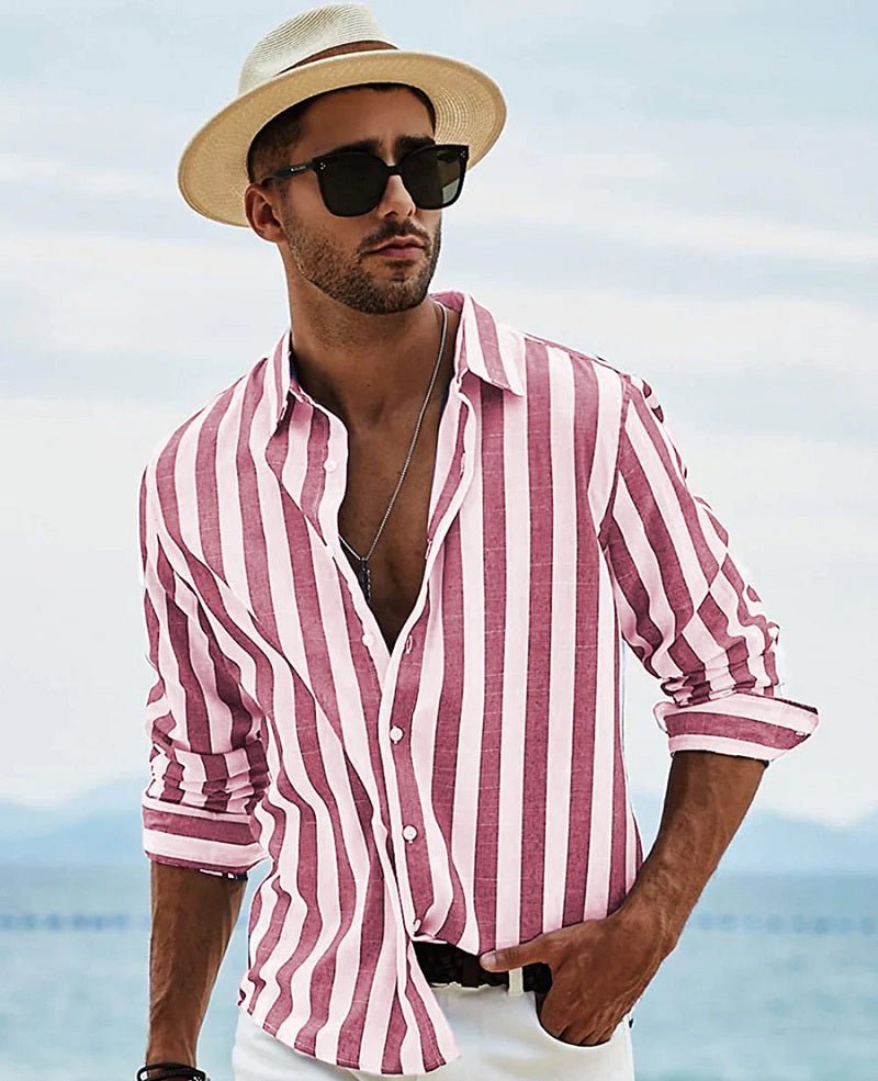 Men’s Casual Shirt – Relaxed Fit – Breathable Blend – Long Sleeve – Button-Down Stripe