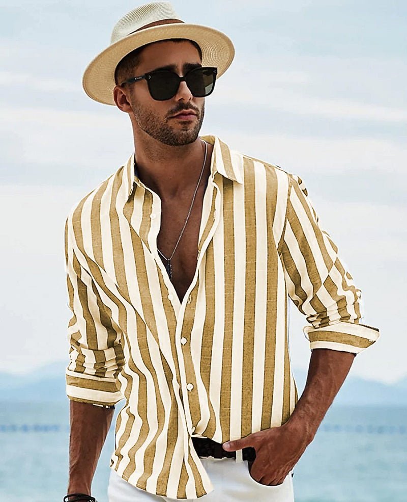 Men’s Casual Shirt – Relaxed Fit – Breathable Blend – Long Sleeve – Button-Down Stripe