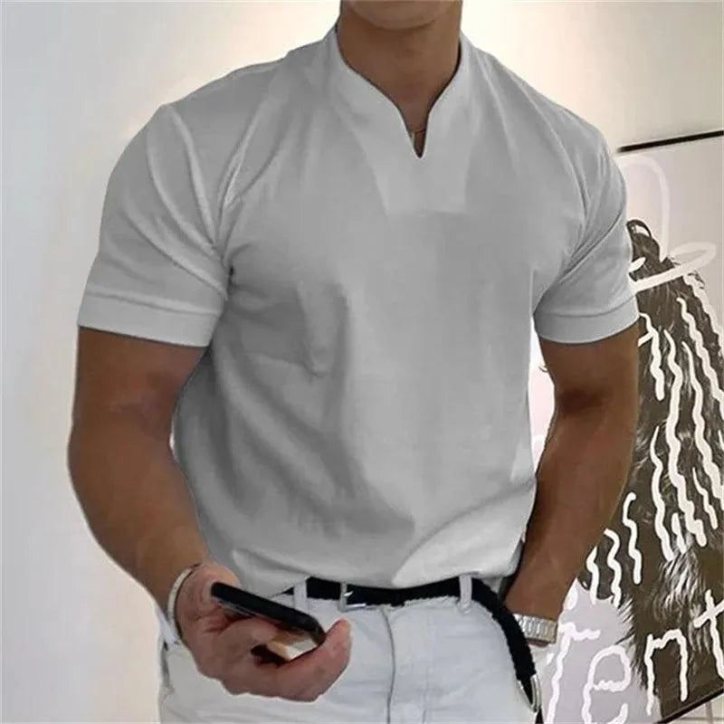 Men’s Athletic T-Shirt - Notched V-Neck - Short Sleeve - Slim Fit Casual Wear