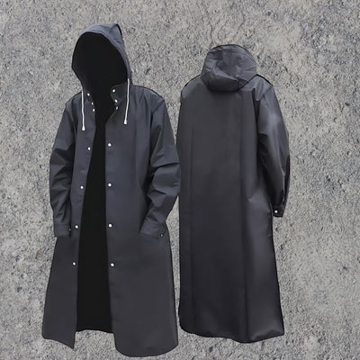 Men’s Raincoat – Waterproof – Hooded – Knee-Length – Button-Up – Lightweight