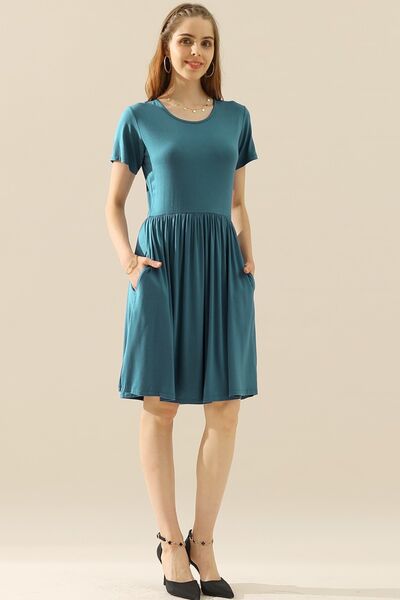 Women's A-Line Dress - Short Sleeve - Crew Neck - Flattering Fit - Casual Everyday Wear