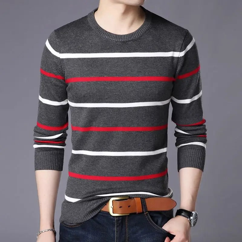 Men's color block striped long sleeve shirt