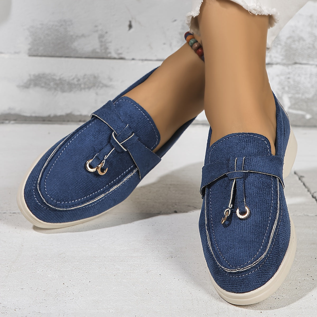 Women’s Slip-On Loafers – Woven Fabric – Decorative Lace – Casual Comfort Fit