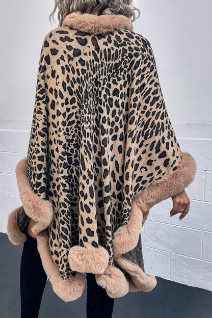 Stylish leopard print open poncho for women