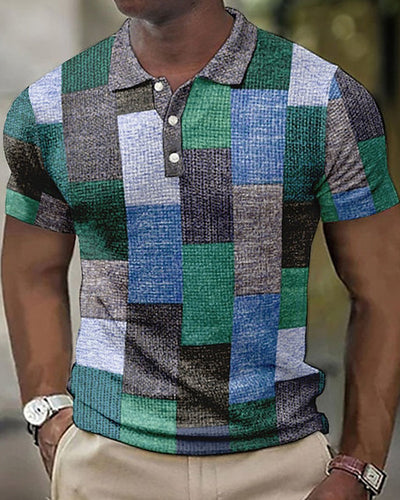 Men’s Polo Shirt – Slim Fit – Soft Knit – Patchwork Design – Button Placket Casual Wear