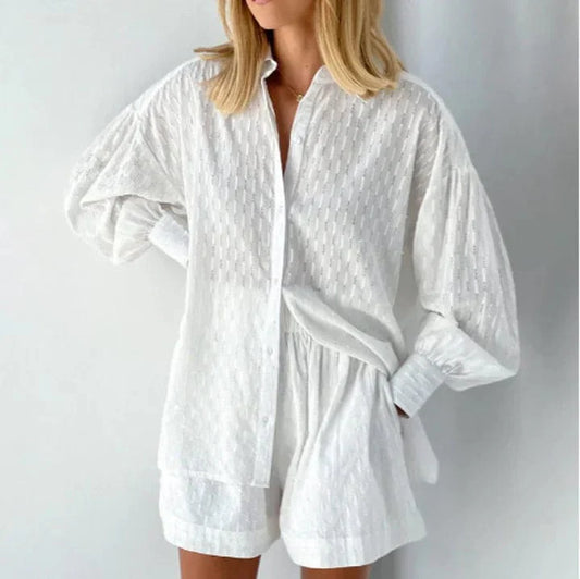 Linen Shirt and Shorts Set for Women - Casual and Breathable Outfit