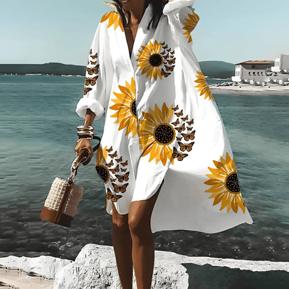 Women's Dress - Loose Fit - Knee-Length - Long Sleeve Flowy Casual Wear