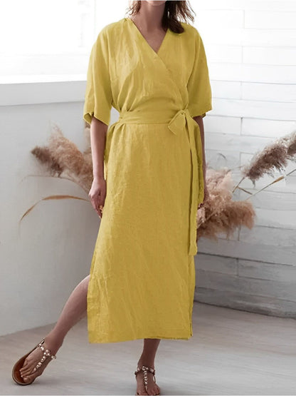 Wrap Dress with V-Neckline and Belt - Chic, Lightweight, and All-Season Wear