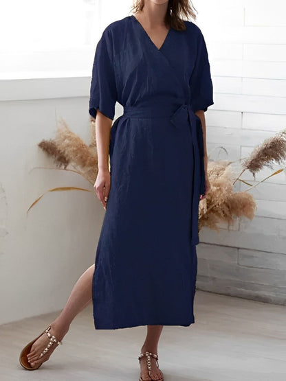 Wrap Dress with V-Neckline and Belt - Chic, Lightweight, and All-Season Wear