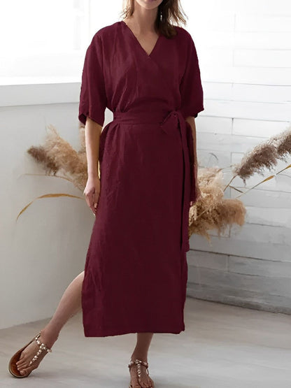 Wrap Dress with V-Neckline and Belt - Chic, Lightweight, and All-Season Wear