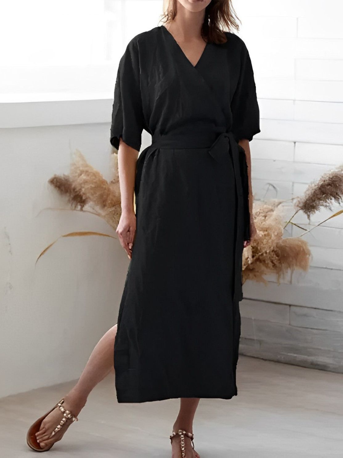 Wrap Dress with V-Neckline and Belt - Chic, Lightweight, and All-Season Wear