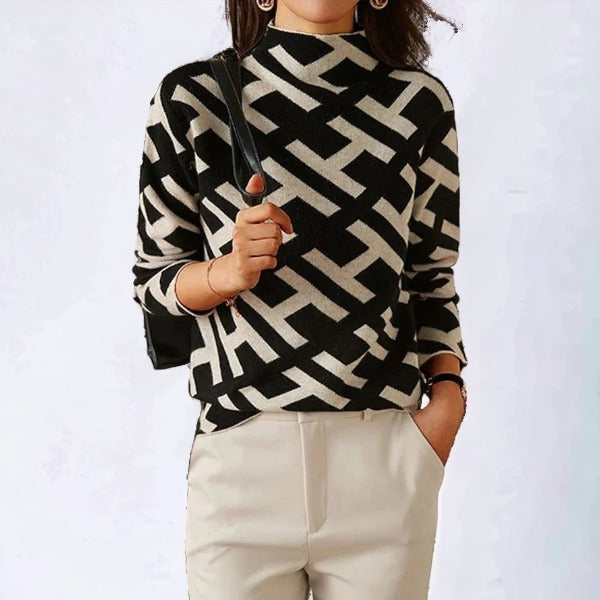 Women's long sleeve geometric knitted top