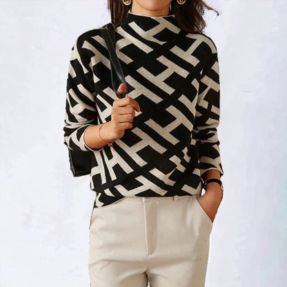 Women's long sleeve geometric knitted top