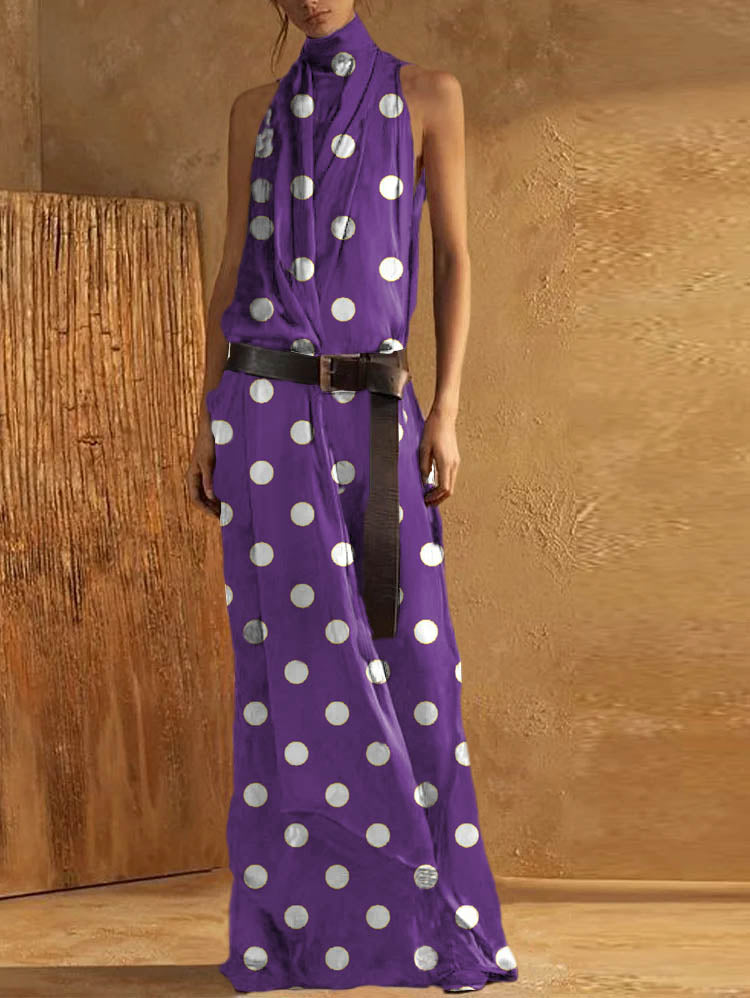Women’s Maxi Tank Dress – High Neck – Sleeveless – Waist Belt – Flowing Fit – Breathable Blend