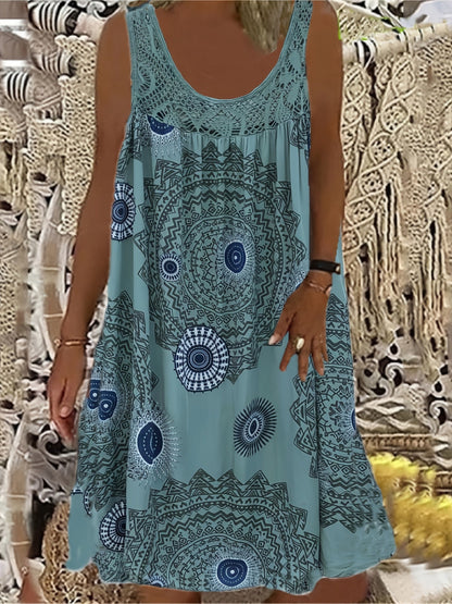 Women's Floral Print Maxi Tank Dress with Round Neck