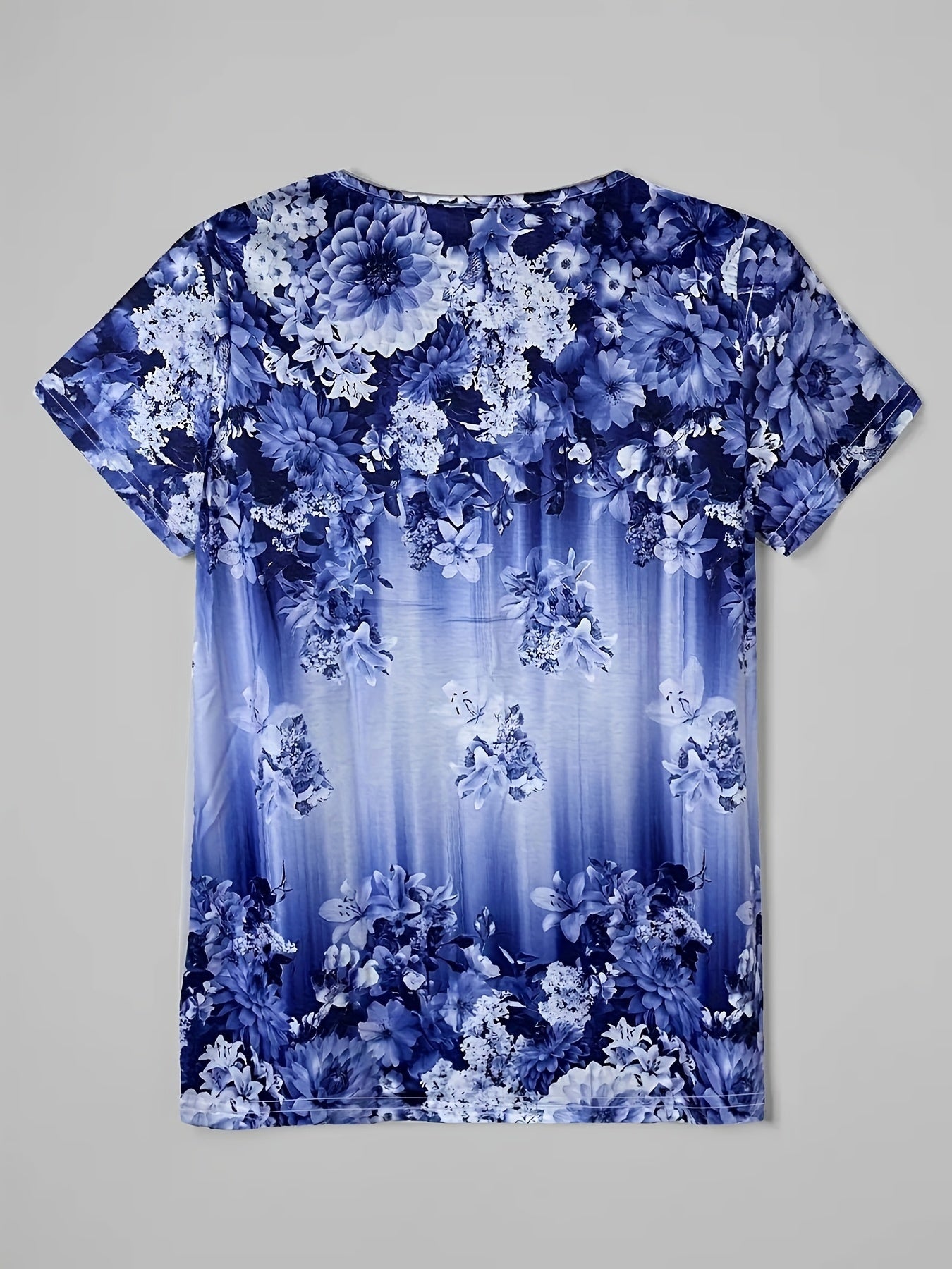 Women's Blouse - Floral Pattern - V-Neck with Button Detail - Short Sleeve Relaxed Fit