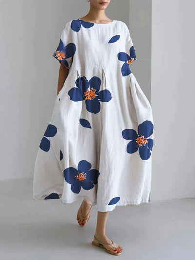 Women's Casual Loose Floral Dress with Round Neck – Spring Summer