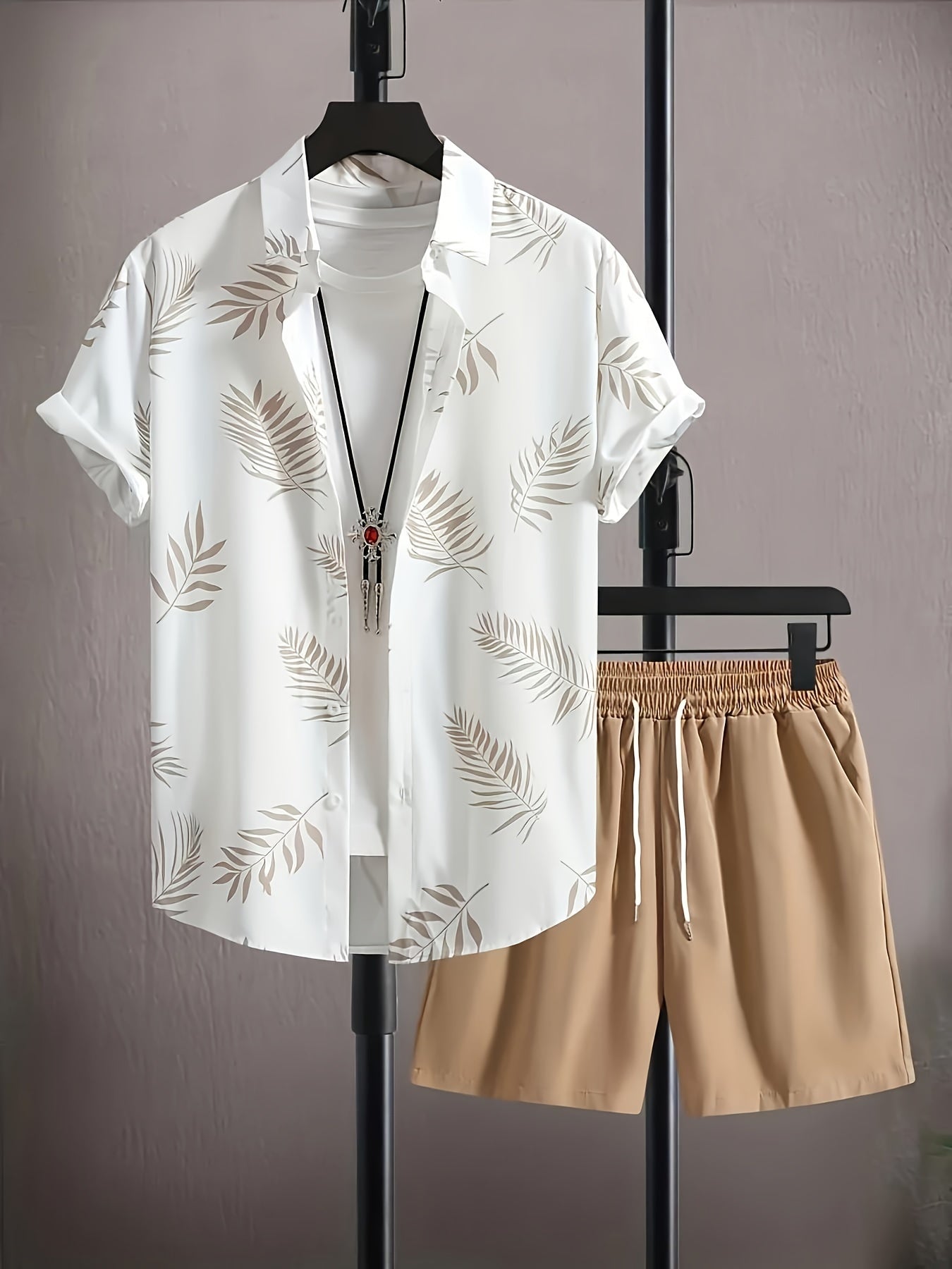 Tropical leaf two-piece outfit for men