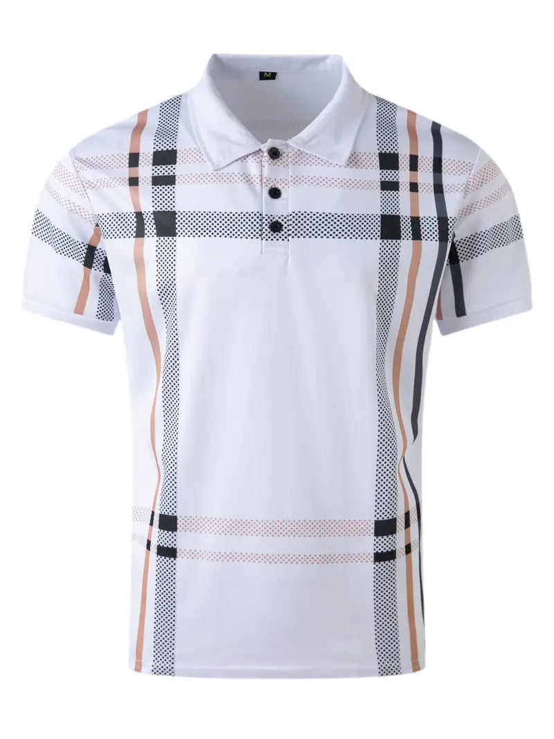 Men’s Polo Shirt - Plaid Pattern - Slim Fit - Short Sleeve Classic Casual Wear