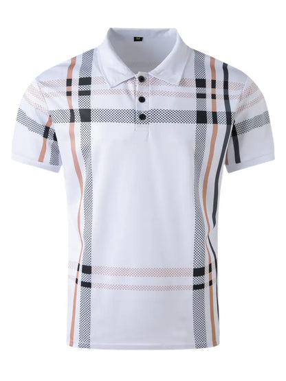 Men’s Polo Shirt - Plaid Pattern - Slim Fit - Short Sleeve Classic Casual Wear
