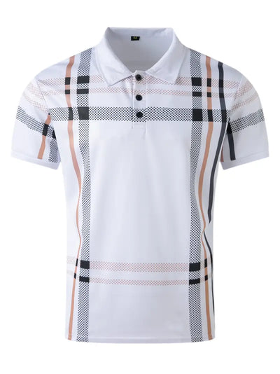 Men’s Polo Shirt - Plaid Pattern - Slim Fit - Short Sleeve Classic Casual Wear