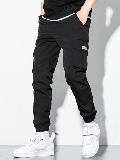 Men's cargo pants with elastic waist and multiple pockets